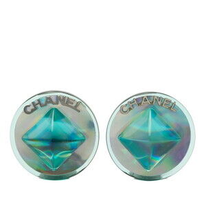 Chanel Logo Aurora Round Pyramid Earrings, 00T Engraving, Blue Plastic, Women...